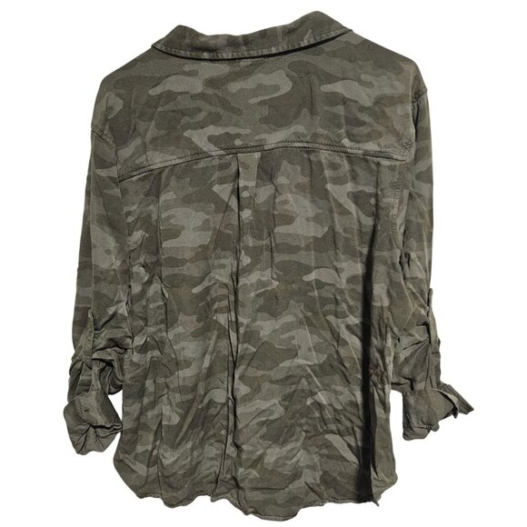 Ana Camouflage Button Up Shirt Womens Size XXL Green Camo Roll Tab Sleeve Top - Picture 2 of 4